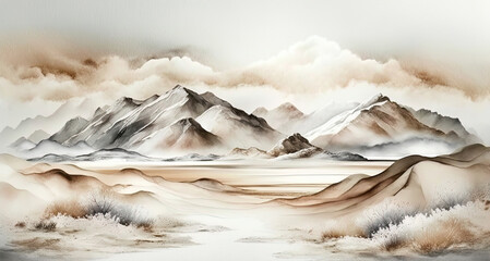  A natural landscape with mountains and pastel colors.