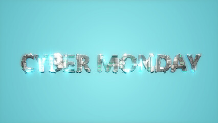 Poster - modern shining cybernetical text CYBER MONDAY on blue background - abstract 3D illustration