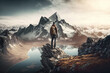 © twindesigner - Man Reaching the Summit, man on top of a mountain. Ai generated