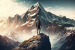 © twindesigner - Man Reaching the Summit, man on top of a mountain. Ai generated