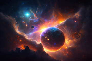 a breathtaking illustration of a space nebula surrounded by galactic dust. ai generated