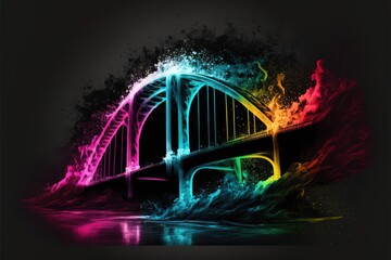 Abstract neon art background, wallpaper, t-shirt pattern paint splash bridge