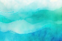 Gradient Watercolour Painting With Turquoise And Blue Sea Waves. Generative AI Illustration.