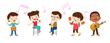 © watcartoon - Play music concept of children group.Cartoon dancing kids and kids with musical instruments.cute child musician various actions playing music