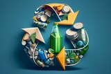 Fototapeta  - A recycling logo made up of various recyclable items with wire as outline