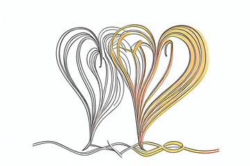 Continuous line drawing of two hearts. Banner for valentines day. Abstract hearts. Generative AI