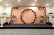 flower decoration on Colorful curtain in Banquet hall