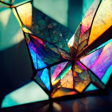 Fractal Crystal Pattern Glowing Colored Stained Glass Origami Mindblowing Composition Beautiful Elegance Bright Magical Octane Render 