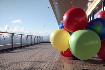 Wall Mural - birthday with colorful balloons on deck of cruise ship