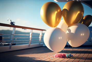 Wall Mural - birthday with colorful balloons on deck of cruise ship