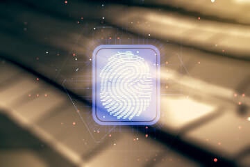 Aufkleber - Multi exposure of virtual abstract fingerprint illustration on blurry abstract metal background, digital access concept