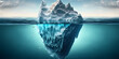 iceberg concept, underwater risk, dark hidden threat or danger, illustration generativ ai