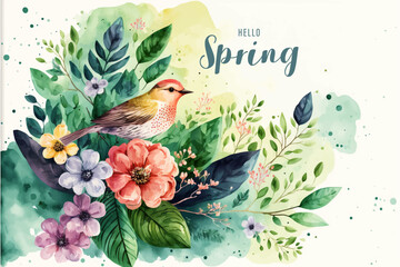 Wall Mural - Vector watercolor spring banner. Generated AI
