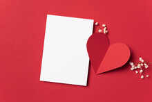 Blank Valentines Day Greeting Card Mockup On Red Background