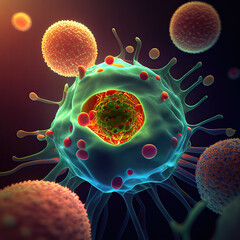 Wall Mural - cells attacking cancer cells. created with ai generation tools