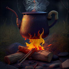 Wall Mural - Dense steam above a cauldron, magical still life with smoke, fantasy book cover