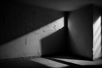 Canvas Print - Empty night dark room and moonlight through the window, dark corridor with sun rays. AI