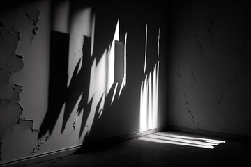 Wall Mural - Empty night dark room and moonlight through the window, dark corridor with sun rays. AI