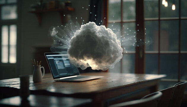 un nuage blanc qui flotte dans un bureau. cloud computing concept (ai)