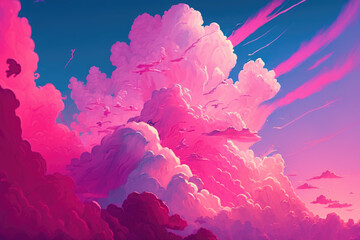 Wall Mural - Pink Fluffy Clouds created with Generative AI Technology, ai, generative