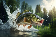 Largemouth Bass Jumping Spring Created With Generative AI Technology, Ai, Generative