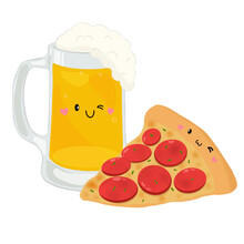 Cute Beer And Pizza Cartoon 