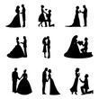 © Nana - Set of silhouette Romantic couple lovers hug, kiss and proposing vector illustration