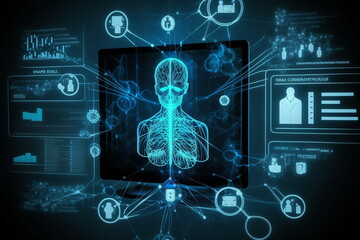 digital virtual screen for analytics Medical data , Medical technology. patient record on virtual medical network