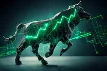 Green Bull market run upward presents uptrend stock market, Financial and business concept Generative AI.