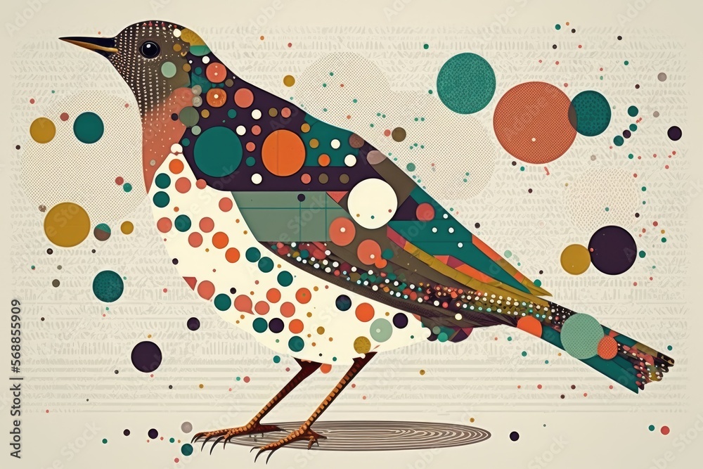 Bird Square Pattern bird made from squares, circles, alphabets, poka dots, lines, flowers ...