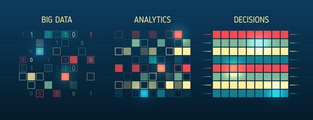 Fototapete - Structuring the flow of information. Data analytics concept. Sorting a large amount of data on a dark background. Big data visualization. Futuristic network or business analytics.