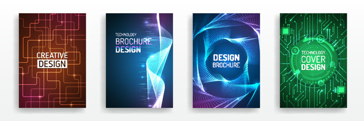 Fototapete - Technology covers corporate documents. Layout template science designs. Brochure, flyer, book, annual report. Blue hi-tech vector illustrations for business presentations. Futuristic business posters.