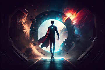 Wall Mural - A super hero on a strange planet, Generative AI