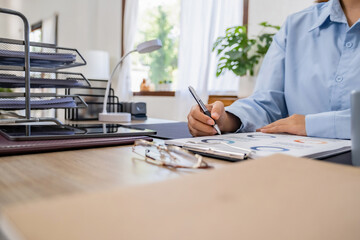 Wall Mural - Administrator business man financial inspector and secretary making report calculating balance. Internal Revenue Service checking document.