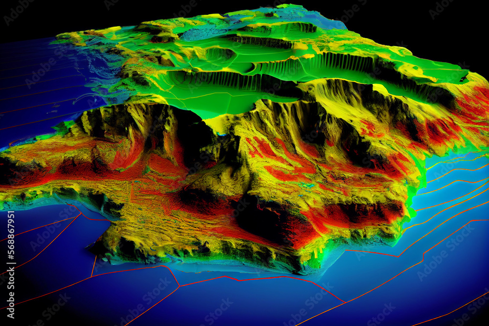 GIS 3D lidar map, a model of the earth's surface obtained after ...
