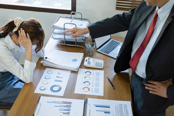 Wall Mural - Administrator business man financial inspector and secretary making report calculating balance. Internal Revenue Service checking document.