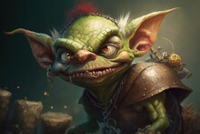 A Goblin With A Green Complexion And A Mischievous Streak, Hoarding Treasure And Causing Mischief Wherever It Goes.Digital Art Painting,Fantasy Art,Wallpaper. Generative Ai.	
