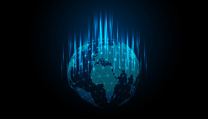 Poster - Abstract, world, digital, communication, wireless or high speed internet. On blue background, technology, modern, futuristic.