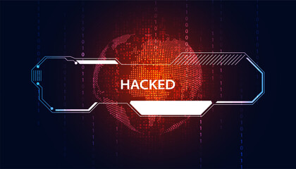 Poster - abstract world signal Or are warned that it has been hacked by viruses, malware or hackers on a red digital background.