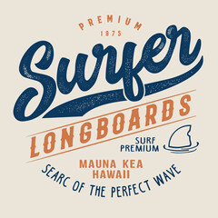 wave surfing typography for t-shirt print , vector surf illustration