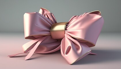 Poster -  a large pink bow with gold accents on a gray background with a light pink background and a light pink background with a light pink background.  generative ai