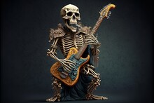 Excellent Skeleton Musician Playing A Spooky Guitar Generative AI