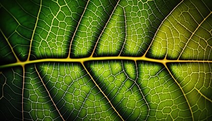 Wall Mural -  a close up view of a green leaf's leaf's vein and the structure of the leaf's vein is shown in this image.  generative ai