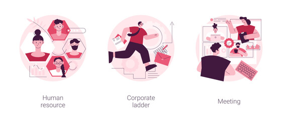 Poster - Headhunter service abstract concept vector illustration set. Human resources, corporate ladder, meeting room, job listing website, employment hierarchy, career ladder, contract abstract metaphor.