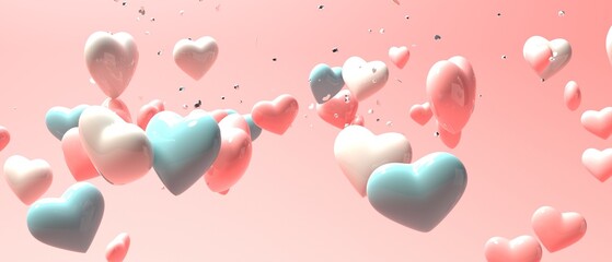 Poster - Appreciation and love theme - Flying scattered hearts - 3D render
