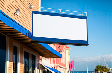 Wall Mural - Mockup sign outside seafood restaurant. Generative AI