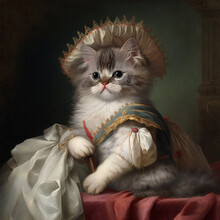Cat In Historical Costume Picture Portrait
