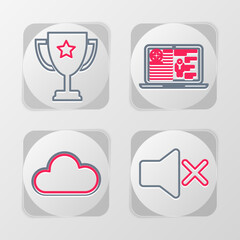 Canvas Print - Set line Speaker mute, Cloud, Medical clinical record and Trophy cup icon. Vector