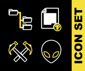 Poster - Set line Unknown document, Alien, Two crossed hammers and Folder tree icon. Vector