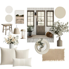 Wall Mural - a cozy and minimalist farmhouse design decor mockup featuring muted boho decor with muted neutral tones, AI assisted finalized in Photoshop by me